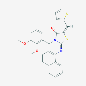 (14E)-11-(2,3-dimethoxyphenyl)-14-(thiophen-2-ylmethylidene)-15-thia-12,17-diazatetracyclo[8.7.0.02,7.012,16]heptadeca-1(10),2,4,6,16-pentaen-13-one