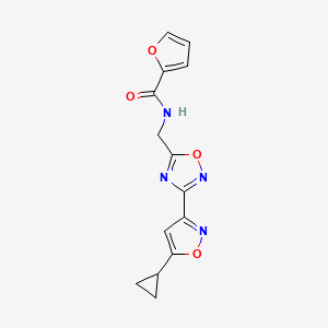 molecular formula C14H12N4O4 B2972820 N-((3-(5-cyclopropylisoxazol-3-yl)-1,2,4-oxadiazol-5-yl)methyl)furan-2-carboxamide CAS No. 1903784-88-2