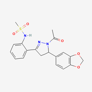 molecular formula C19H19N3O5S B2972821 N-(2-(1-acetyl-5-(benzo[d][1,3]dioxol-5-yl)-4,5-dihydro-1H-pyrazol-3-yl)phenyl)methanesulfonamide CAS No. 923226-60-2
