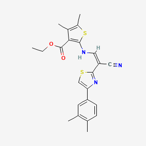 molecular formula C23H23N3O2S2 B2972824 (Z)-ethyl 2-((2-cyano-2-(4-(3,4-dimethylphenyl)thiazol-2-yl)vinyl)amino)-4,5-dimethylthiophene-3-carboxylate CAS No. 578719-56-9