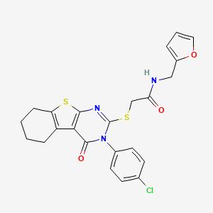 molecular formula C23H20ClN3O3S2 B2972831 2-[[3-(4-chlorophenyl)-4-oxo-5,6,7,8-tetrahydro-[1]benzothiolo[2,3-d]pyrimidin-2-yl]sulfanyl]-N-(furan-2-ylmethyl)acetamide CAS No. 710289-43-3