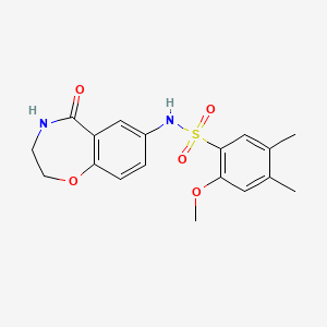 molecular formula C18H20N2O5S B2972838 2-methoxy-4,5-dimethyl-N-(5-oxo-2,3,4,5-tetrahydrobenzo[f][1,4]oxazepin-7-yl)benzenesulfonamide CAS No. 926032-64-6