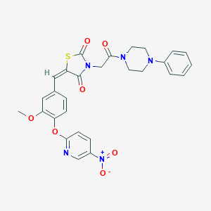 molecular formula C28H25N5O7S B297284 (5E)-5-{3-methoxy-4-[(5-nitropyridin-2-yl)oxy]benzylidene}-3-[2-oxo-2-(4-phenylpiperazin-1-yl)ethyl]-1,3-thiazolidine-2,4-dione 
