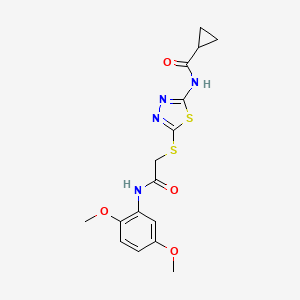 molecular formula C16H18N4O4S2 B2972840 N-[5-[2-(2,5-二甲氧基苯胺基)-2-氧代乙基]硫代-1,3,4-噻二唑-2-基]环丙烷甲酰胺 CAS No. 842972-84-3