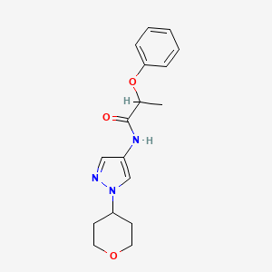molecular formula C17H21N3O3 B2972846 2-phenoxy-N-(1-(tetrahydro-2H-pyran-4-yl)-1H-pyrazol-4-yl)propanamide CAS No. 1448137-72-1
