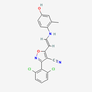 3-(2,6-dichlorophenyl)-5-[(E)-2-(4-hydroxy-2-methylanilino)ethenyl]-1,2-oxazole-4-carbonitrile