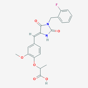 molecular formula C21H19FN2O6 B297287 2-(4-{(Z)-[1-(2-fluorobenzyl)-2,5-dioxoimidazolidin-4-ylidene]methyl}-2-methoxyphenoxy)propanoic acid 