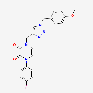 molecular formula C21H18FN5O3 B2972871 1-(4-Fluorophenyl)-4-[[1-[(4-methoxyphenyl)methyl]triazol-4-yl]methyl]pyrazine-2,3-dione CAS No. 2380069-89-4