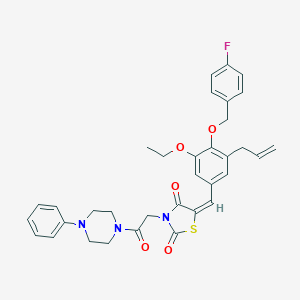 molecular formula C34H34FN3O5S B297290 5-{3-Allyl-5-ethoxy-4-[(4-fluorobenzyl)oxy]benzylidene}-3-[2-oxo-2-(4-phenylpiperazin-1-yl)ethyl]-1,3-thiazolidine-2,4-dione 