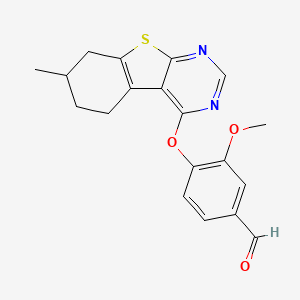 molecular formula C19H18N2O3S B2972901 3-Methoxy-4-[(7-methyl-5,6,7,8-tetrahydro-[1]benzothiolo[2,3-d]pyrimidin-4-yl)oxy]benzaldehyde CAS No. 561021-27-0