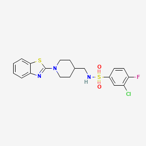 molecular formula C19H19ClFN3O2S2 B2972906 N-((1-(benzo[d]thiazol-2-yl)piperidin-4-yl)methyl)-3-chloro-4-fluorobenzenesulfonamide CAS No. 1797724-79-8