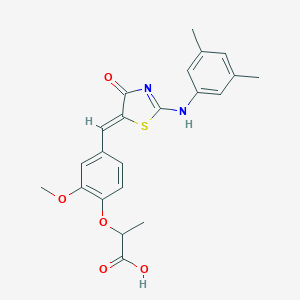 molecular formula C22H22N2O5S B297292 2-[4-[(Z)-[2-(3,5-dimethylanilino)-4-oxo-1,3-thiazol-5-ylidene]methyl]-2-methoxyphenoxy]propanoic acid 