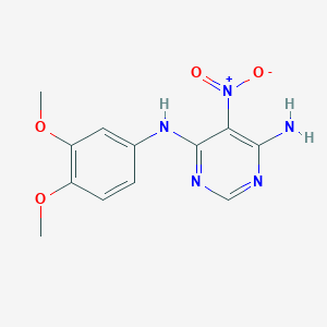 molecular formula C12H13N5O4 B2972922 N-(3,4-二甲氧基苯基)-5-硝基嘧啶-4,6-二胺 CAS No. 450345-44-5
