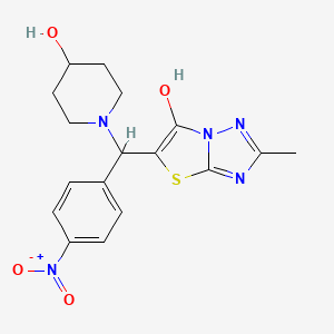 molecular formula C17H19N5O4S B2972933 5-((4-羟基哌啶-1-基)(4-硝基苯基)甲基)-2-甲基噻唑并[3,2-b][1,2,4]三唑-6-醇 CAS No. 851810-90-7