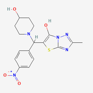 molecular formula C17H19N5O4S B2972933 1-({6-hydroxy-2-methyl-[1,2,4]triazolo[3,2-b][1,3]thiazol-5-yl}(4-nitrophenyl)methyl)piperidin-4-ol CAS No. 851810-90-7