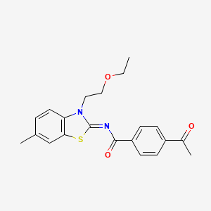 molecular formula C21H22N2O3S B2972937 4-acetyl-N-[3-(2-ethoxyethyl)-6-methyl-1,3-benzothiazol-2-ylidene]benzamide CAS No. 865162-05-6