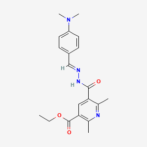 molecular formula C20H24N4O3 B2972948 (E)-ethyl 5-(2-(4-(dimethylamino)benzylidene)hydrazinecarbonyl)-2,6-dimethylnicotinate CAS No. 328016-38-2