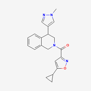 molecular formula C20H20N4O2 B2972967 (5-cyclopropylisoxazol-3-yl)(4-(1-methyl-1H-pyrazol-4-yl)-3,4-dihydroisoquinolin-2(1H)-yl)methanone CAS No. 2034387-24-9