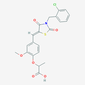 molecular formula C21H18ClNO6S B297297 2-(4-{[3-(2-Chlorobenzyl)-2,4-dioxo-1,3-thiazolidin-5-ylidene]methyl}-2-methoxyphenoxy)propanoic acid 
