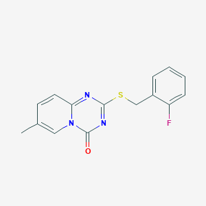 molecular formula C15H12FN3OS B2972973 2-[(2-Fluorophenyl)methylsulfanyl]-7-methylpyrido[1,2-a][1,3,5]triazin-4-one CAS No. 896323-97-0