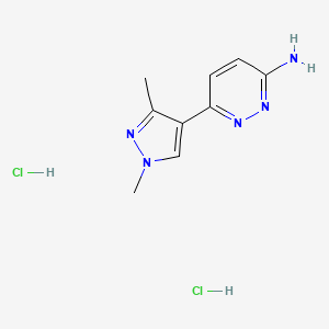 molecular formula C9H13Cl2N5 B2972976 6-(1,3-二甲基-1H-吡唑-4-基)吡哒嗪-3-胺二盐酸盐 CAS No. 1955548-56-7