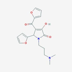 molecular formula C18H20N2O5 B2972983 1-(3-(dimethylamino)propyl)-4-(furan-2-carbonyl)-5-(furan-2-yl)-3-hydroxy-1H-pyrrol-2(5H)-one CAS No. 380589-59-3