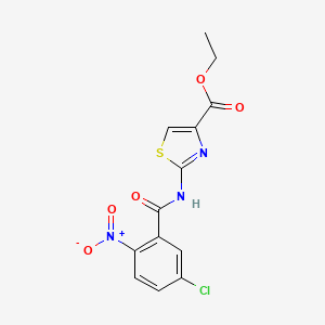 molecular formula C13H10ClN3O5S B2972998 2-(5-氯-2-硝基苯甲酰氨基)噻唑-4-羧酸乙酯 CAS No. 392246-53-6