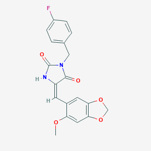 molecular formula C19H15FN2O5 B297302 3-(4-Fluorobenzyl)-5-[(6-methoxy-1,3-benzodioxol-5-yl)methylene]imidazolidine-2,4-dione 