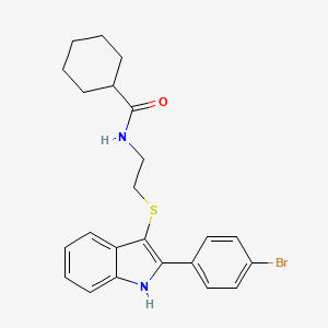 N-[2-[[2-(4-bromophenyl)-1H-indol-3-yl]sulfanyl]ethyl]cyclohexanecarboxamide