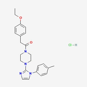 molecular formula C24H29ClN4O2 B2973036 2-(4-乙氧基苯基)-1-(4-(1-(对甲苯基)-1H-咪唑-2-基)哌嗪-1-基)乙酮盐酸盐 CAS No. 1189952-96-2