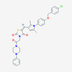 (5E)-5-[(1-{4-[(4-chlorobenzyl)oxy]phenyl}-2,5-dimethyl-1H-pyrrol-3-yl)methylidene]-3-[2-oxo-2-(4-phenylpiperazin-1-yl)ethyl]-1,3-thiazolidine-2,4-dione