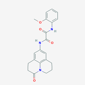 molecular formula C21H21N3O4 B2973042 N1-(2-methoxyphenyl)-N2-(3-oxo-1,2,3,5,6,7-hexahydropyrido[3,2,1-ij]quinolin-9-yl)oxalamide CAS No. 898423-27-3