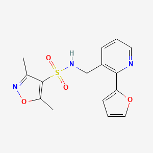 molecular formula C15H15N3O4S B2973044 N-((2-(furan-2-yl)pyridin-3-yl)methyl)-3,5-dimethylisoxazole-4-sulfonamide CAS No. 2034345-55-4