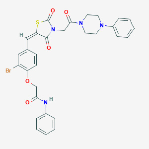 molecular formula C30H27BrN4O5S B297305 2-{2-bromo-4-[(E)-{2,4-dioxo-3-[2-oxo-2-(4-phenylpiperazin-1-yl)ethyl]-1,3-thiazolidin-5-ylidene}methyl]phenoxy}-N-phenylacetamide 