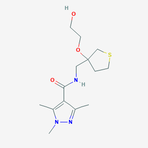 N-((3-(2-hydroxyethoxy)tetrahydrothiophen-3-yl)methyl)-1,3,5-trimethyl-1H-pyrazole-4-carboxamide