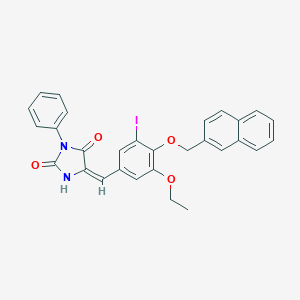 molecular formula C29H23IN2O4 B297309 5-[3-Ethoxy-5-iodo-4-(2-naphthylmethoxy)benzylidene]-3-phenyl-2,4-imidazolidinedione 