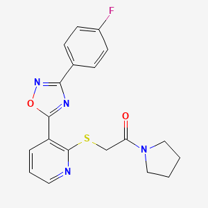 2-((3-(3-(4-Fluorophenyl)-1,2,4-oxadiazol-5-yl)pyridin-2-yl)thio)-1-(pyrrolidin-1-yl)ethanone