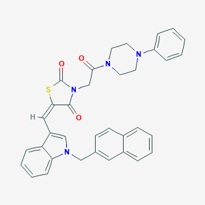 (5E)-5-{[1-(naphthalen-2-ylmethyl)-1H-indol-3-yl]methylidene}-3-[2-oxo-2-(4-phenylpiperazin-1-yl)ethyl]-1,3-thiazolidine-2,4-dione