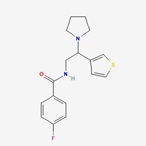 molecular formula C17H19FN2OS B2973144 4-fluoro-N-(2-(pyrrolidin-1-yl)-2-(thiophen-3-yl)ethyl)benzamide CAS No. 946374-13-6