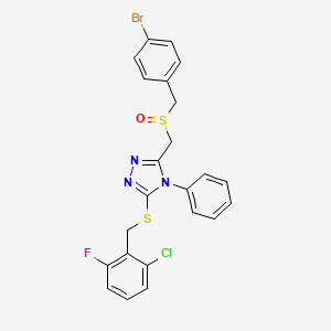 molecular formula C23H18BrClFN3OS2 B2973151 3-{[(4-bromobenzyl)sulfinyl]methyl}-5-[(2-chloro-6-fluorobenzyl)sulfanyl]-4-phenyl-4H-1,2,4-triazole CAS No. 344274-87-9