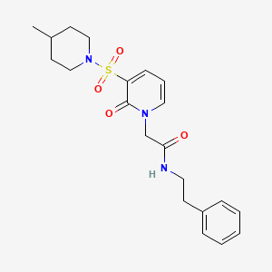 molecular formula C21H27N3O4S B2973159 2-(3-((4-methylpiperidin-1-yl)sulfonyl)-2-oxopyridin-1(2H)-yl)-N-phenethylacetamide CAS No. 1251595-26-2