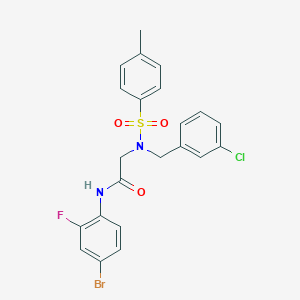 molecular formula C22H19BrClFN2O3S B297316 N-(4-bromo-2-fluorophenyl)-2-{(3-chlorobenzyl)[(4-methylphenyl)sulfonyl]amino}acetamide 