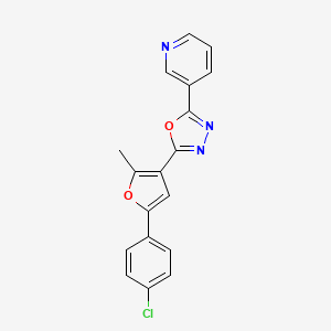 molecular formula C18H12ClN3O2 B2973183 2-(5-(4-氯苯基)-2-甲基呋喃-3-基)-5-(吡啶-3-基)-1,3,4-恶二唑 CAS No. 1396571-07-5