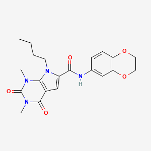 molecular formula C21H24N4O5 B2973205 7-butyl-N-(2,3-dihydro-1,4-benzodioxin-6-yl)-1,3-dimethyl-2,4-dioxo-2,3,4,7-tetrahydro-1H-pyrrolo[2,3-d]pyrimidine-6-carboxamide CAS No. 1021092-63-6