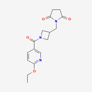 molecular formula C16H19N3O4 B2973206 1-{[1-(6-Ethoxypyridine-3-carbonyl)azetidin-3-yl]methyl}pyrrolidine-2,5-dione CAS No. 2097894-20-5