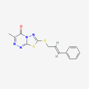 molecular formula C14H12N4OS2 B2973212 7-(cinnamylthio)-3-methyl-4H-[1,3,4]thiadiazolo[2,3-c][1,2,4]triazin-4-one CAS No. 1321743-25-2