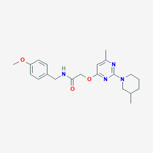 molecular formula C21H28N4O3 B2973219 N-(4-甲氧基苄基)-2-{[6-甲基-2-(3-甲基哌啶-1-基)嘧啶-4-基]氧基}乙酰胺 CAS No. 1031992-87-6