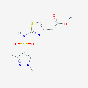 molecular formula C12H16N4O4S2 B2973222 ethyl 2-(2-(1,3-dimethyl-1H-pyrazole-4-sulfonamido)thiazol-4-yl)acetate CAS No. 1171890-36-0