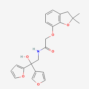 molecular formula C22H23NO6 B2973244 2-((2,2-dimethyl-2,3-dihydrobenzofuran-7-yl)oxy)-N-(2-(furan-2-yl)-2-(furan-3-yl)-2-hydroxyethyl)acetamide CAS No. 2034621-47-9