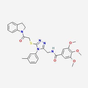 molecular formula C30H31N5O5S B2973255 N-((5-((2-(indolin-1-yl)-2-oxoethyl)thio)-4-(m-tolyl)-4H-1,2,4-triazol-3-yl)methyl)-3,4,5-trimethoxybenzamide CAS No. 310449-04-8